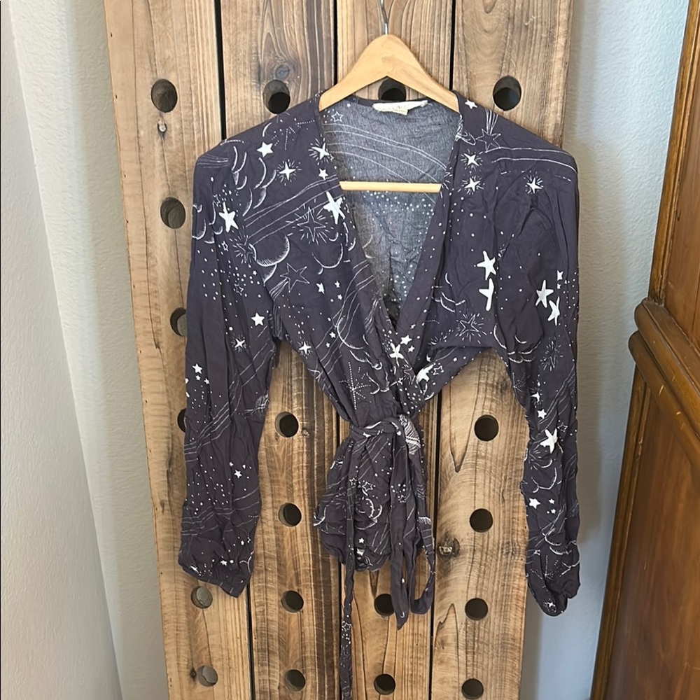 Lovestitch Starry Night Wrap Top - Dark Gray and White